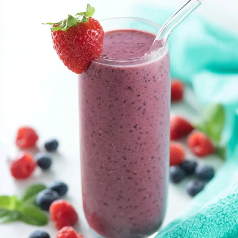 Mixed berry smoothie with yogurt and chia seeds in a glass