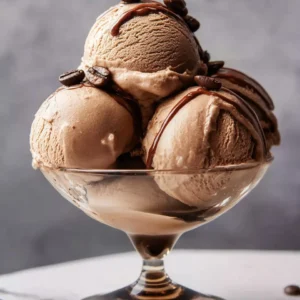 A bowl of homemade coffee ice cream made with the Ninja Creami machine.