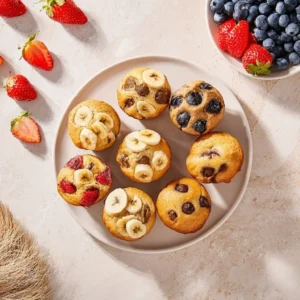 Fluffy pancake muffins on a plate, perfect for a quick breakfast or snack.