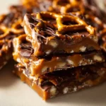 Delicious homemade pretzel bark topped with chocolate and sprinkles.