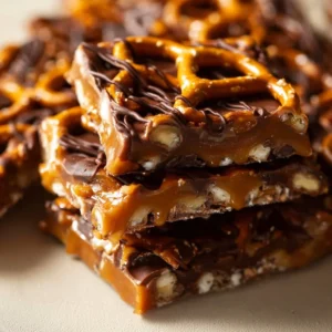 Delicious homemade pretzel bark topped with chocolate and sprinkles.