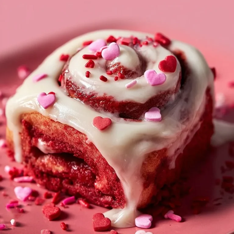 Red velvet cinnamon rolls decorated for Valentine's Day