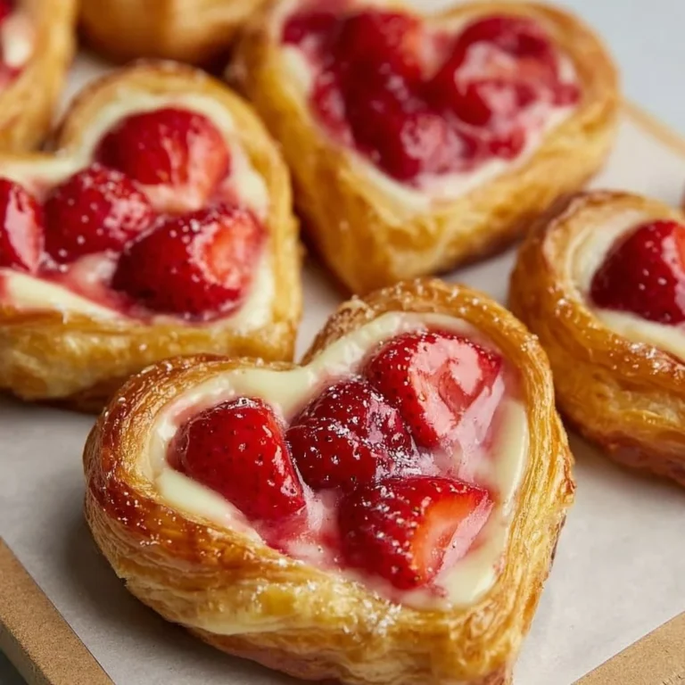 Strawberry cream cheese heart danishes ready to be enjoyed.