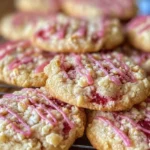 Delicious strawberry crunch cookies with crunchy topping and vibrant color