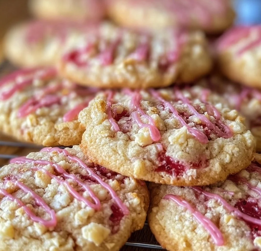 Delicious strawberry crunch cookies with crunchy topping and vibrant color