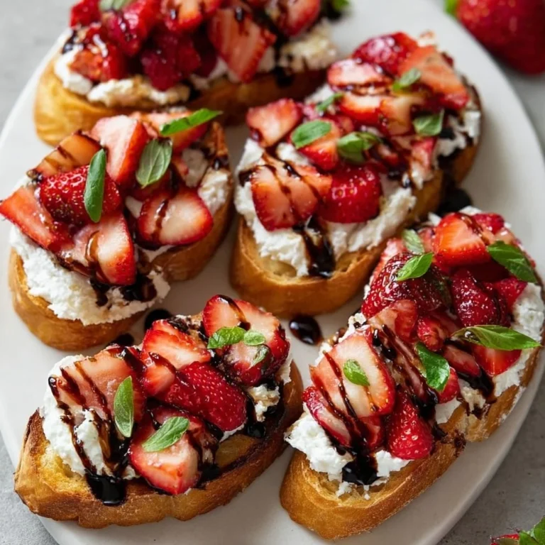 Delicious Strawberry Ricotta Bruschetta served on toasted bread