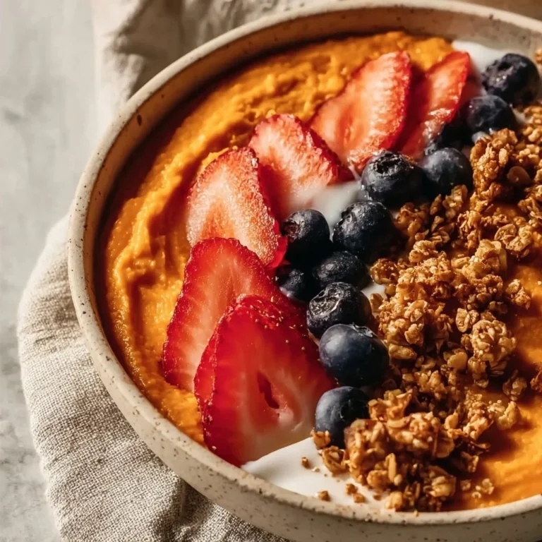 Delicious Sweet Potato Breakfast Bowl topped with fresh ingredients