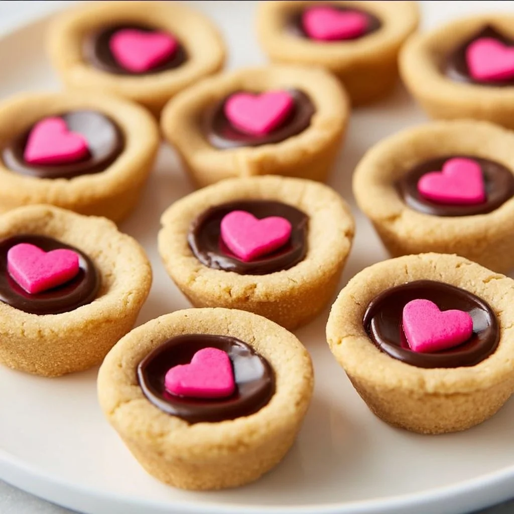 Delicious Valentine Cookie Cups decorated with heart sprinkles.