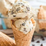 Homemade vanilla ice cream with chocolate chips served in a bowl