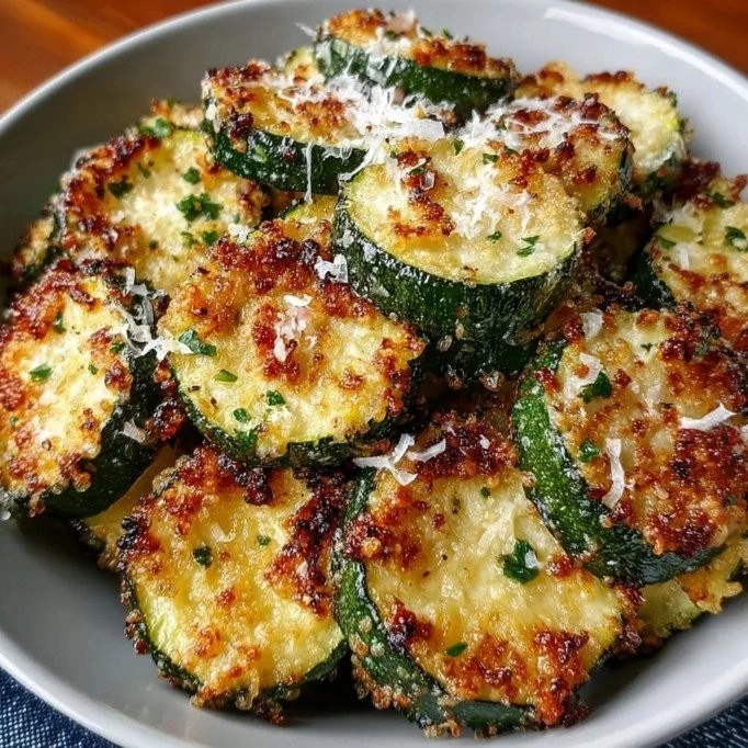 Crispy Air Fryer Zucchini with Parmesan served in a bowl