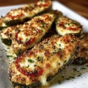 Oven-baked zucchini slices topped with herbs and cheese