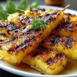 Delicious brown sugar grilled pineapple slices on a barbecue grill