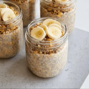 Delicious brown sugar overnight oats in a glass bowl topped with fruits.