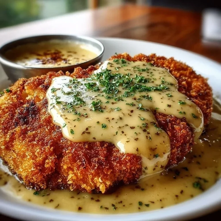 Buttermilk Chicken Fried Steak topped with creamy country gravy on a plate.