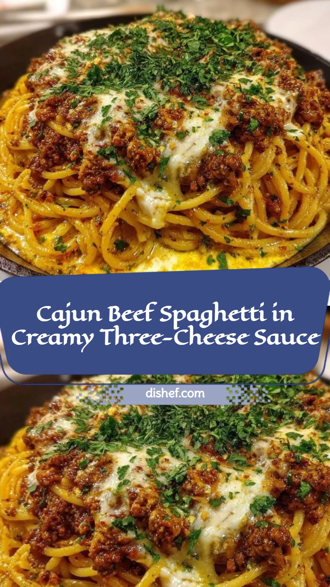 Cajun Beef Spaghetti in Creamy Three-Cheese Sauce