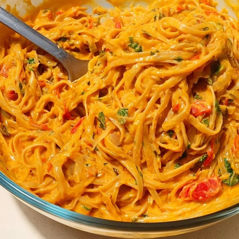 Delicious creamy roasted veggie pasta served in a bowl