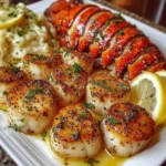 Delicious Garlic Butter Lobster and Scallops dish on a plate
