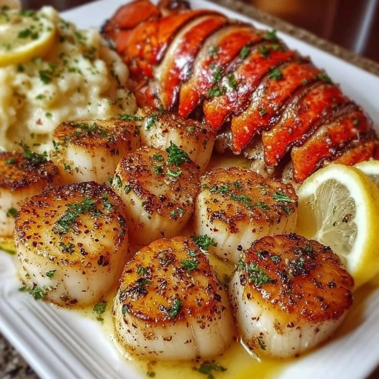 Delicious Garlic Butter Lobster and Scallops dish on a plate
