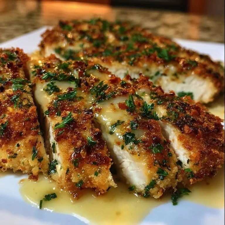 Delicious Garlic Parmesan Crusted Chicken served on a plate