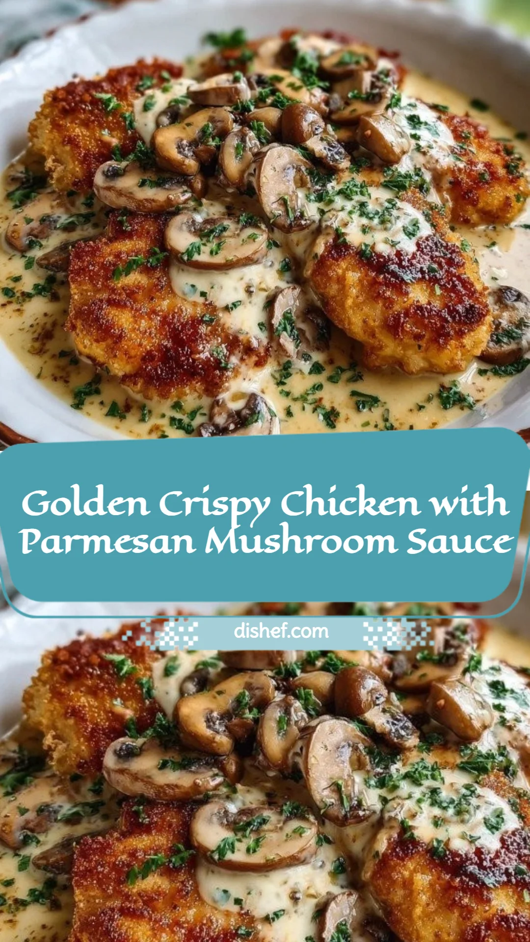 Golden Crispy Chicken with Parmesan Mushroom Sauce