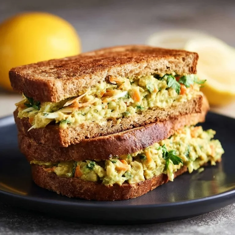 Green Goddess Chickpea Sandwiches served on a plate with fresh herbs and veggies.