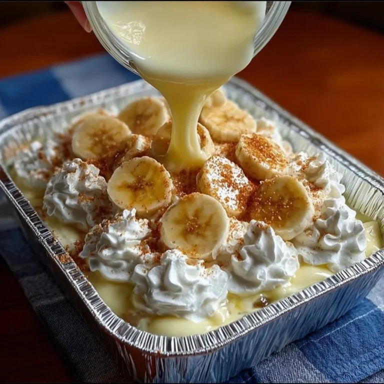 Delicious bowl of banana pudding topped with fresh bananas and whipped cream