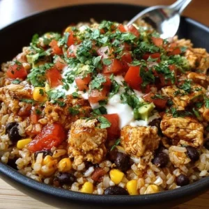 Delicious One Pot Chicken Burrito Bowl with fresh ingredients and vibrant colors