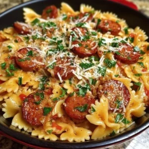 Delicious One Pot Kielbasa Pasta cooked in a single pot.