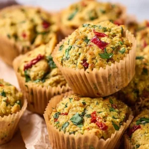 Healthy homemade Quinoa Muffins displayed on a rustic wooden table