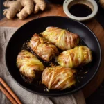 Plate of freshly made Vegan Cabbage Rolls with savory filling