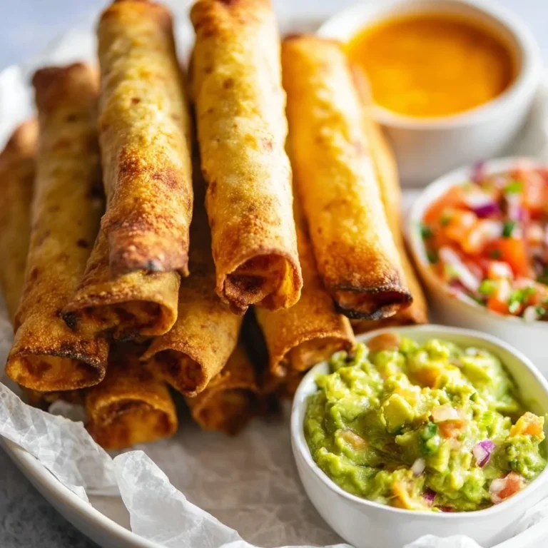 Plate of crispy Vegan Taquitos made in an air fryer or baked in the oven.