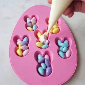 Colorful Easter Bunny Bark decorated with candies for Easter treats