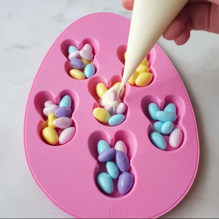 Colorful Easter Bunny Bark decorated with candies for Easter treats