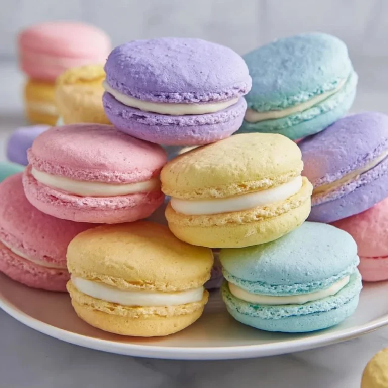 Pastel sugar cookie sandwiches with colorful icing and creamy filling.