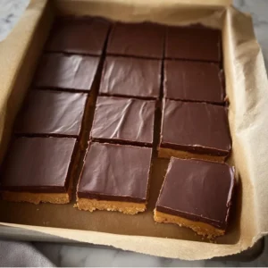 Delicious chocolate peanut butter treats on a rustic wooden table