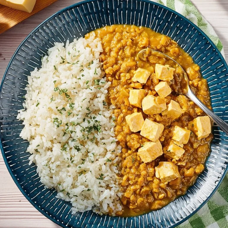 Delicious ground chicken and tofu curry served in a colorful bowl
