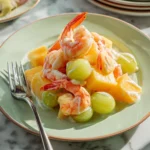 Hong Kong Style Fruit Salad with Shrimps featuring vibrant fruits and plump shrimp.
