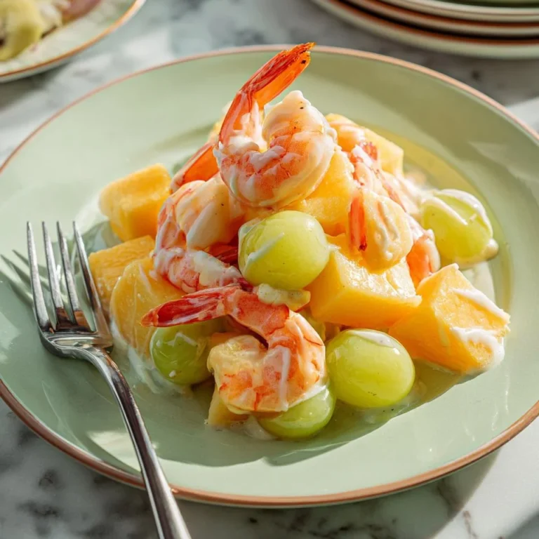 Hong Kong Style Fruit Salad with Shrimps featuring vibrant fruits and plump shrimp.