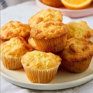 Egg-free and dairy-free orange muffins on a rustic wooden table