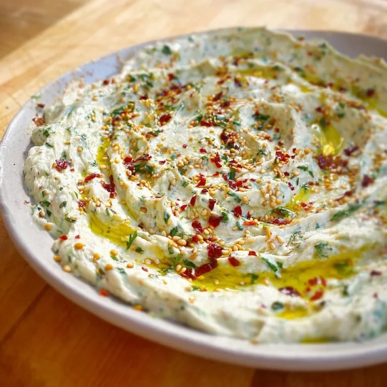 Creamy roasted garlic dip served in a bowl with bread and vegetables