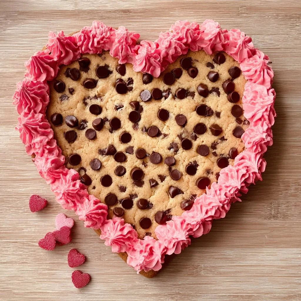 Delicious Valentine's Cookie Pie decorated with heart shapes