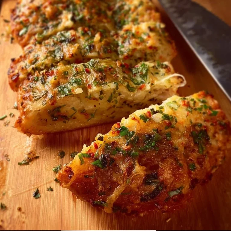 Cheesy roasted garlic bread served with herbs and melted cheese