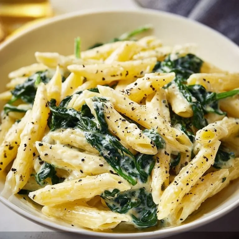 Delicious creamy garlic parmesan pasta with spinach served in a bowl