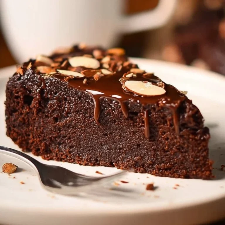 Delicious Almond Flour Chocolate Cake topped with chocolate ganache.