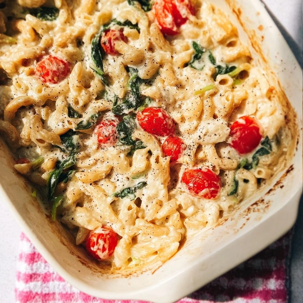 Baked Feta Mac and Cheese topped with herbs, creamy and delicious comfort food