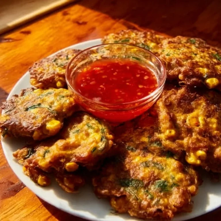 Delicious homemade corn fritters served with dipping sauce