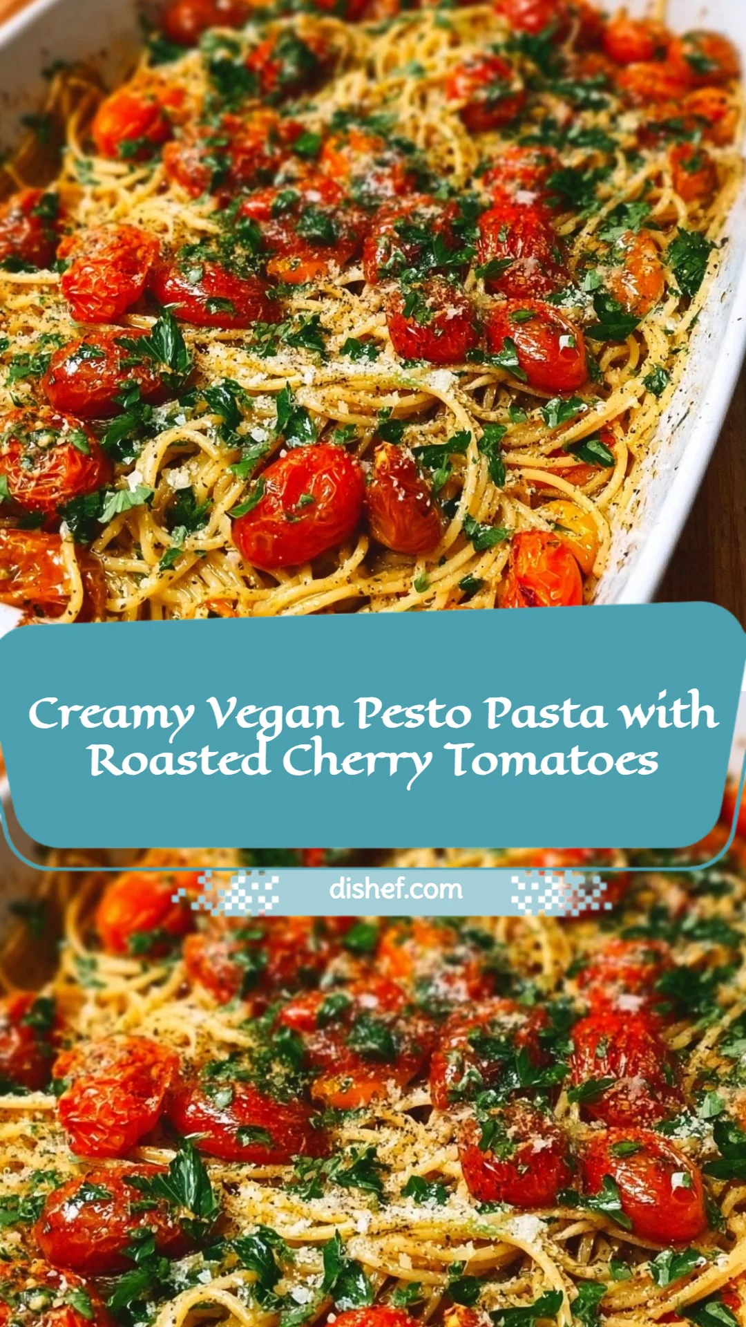 Creamy Vegan Pesto Pasta with Roasted Cherry Tomatoes