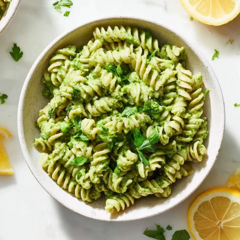 Plate of Green Goddess Pasta with fresh vegetables and herbs