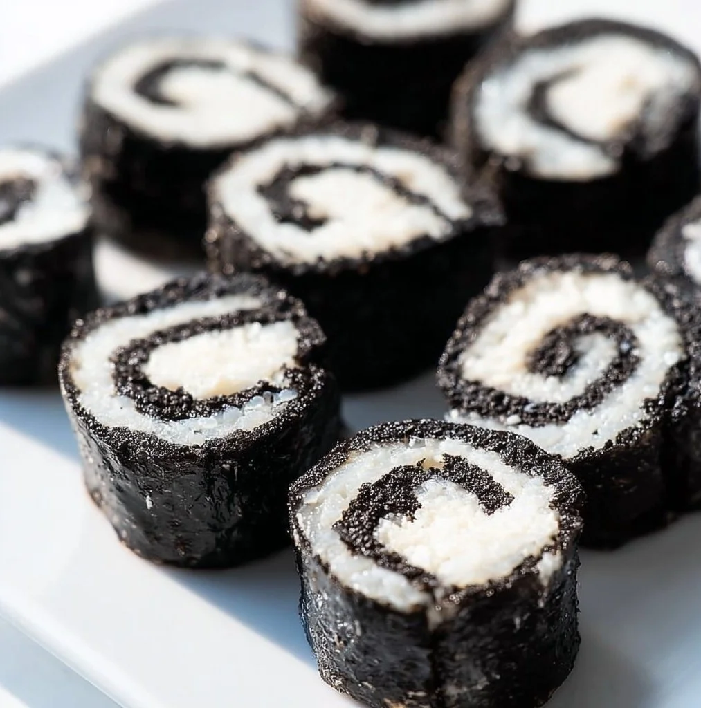 Delicious Oreo Sushi Rolls presented on a plate with colorful toppings.