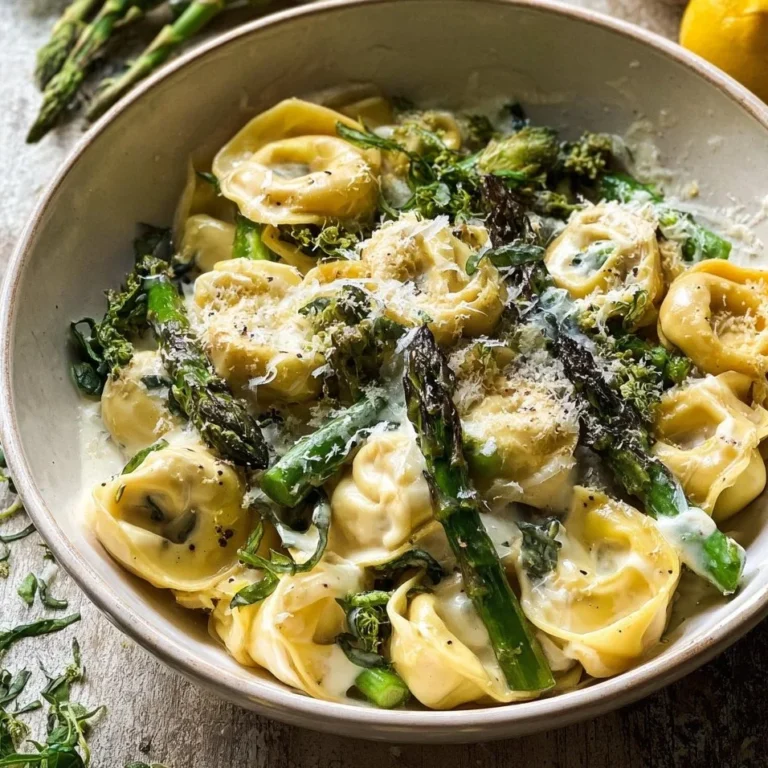 Pasta served with lemon cream sauce and spring vegetables